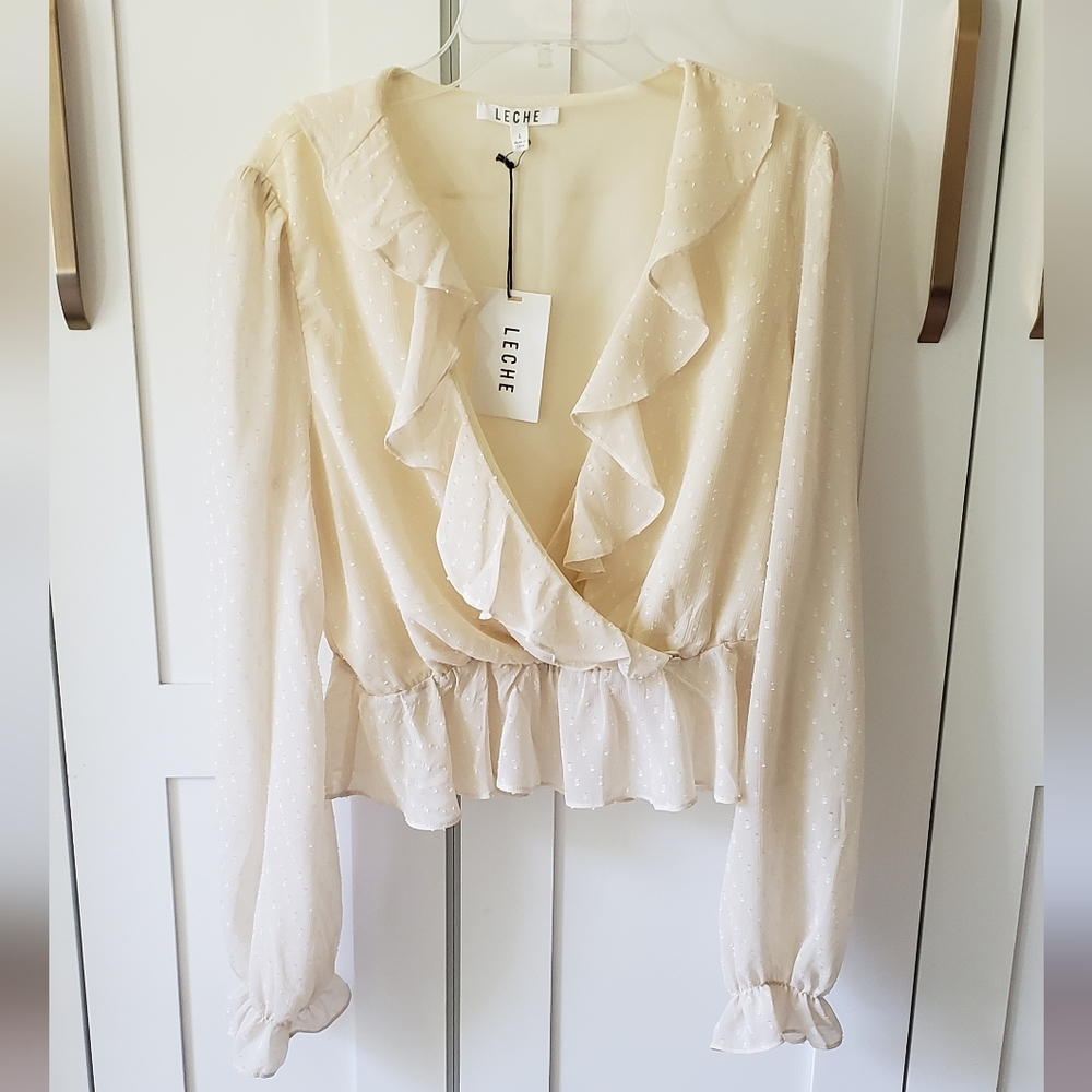 Leche Top Womens L White Nude Cream Long Sleeve Knit